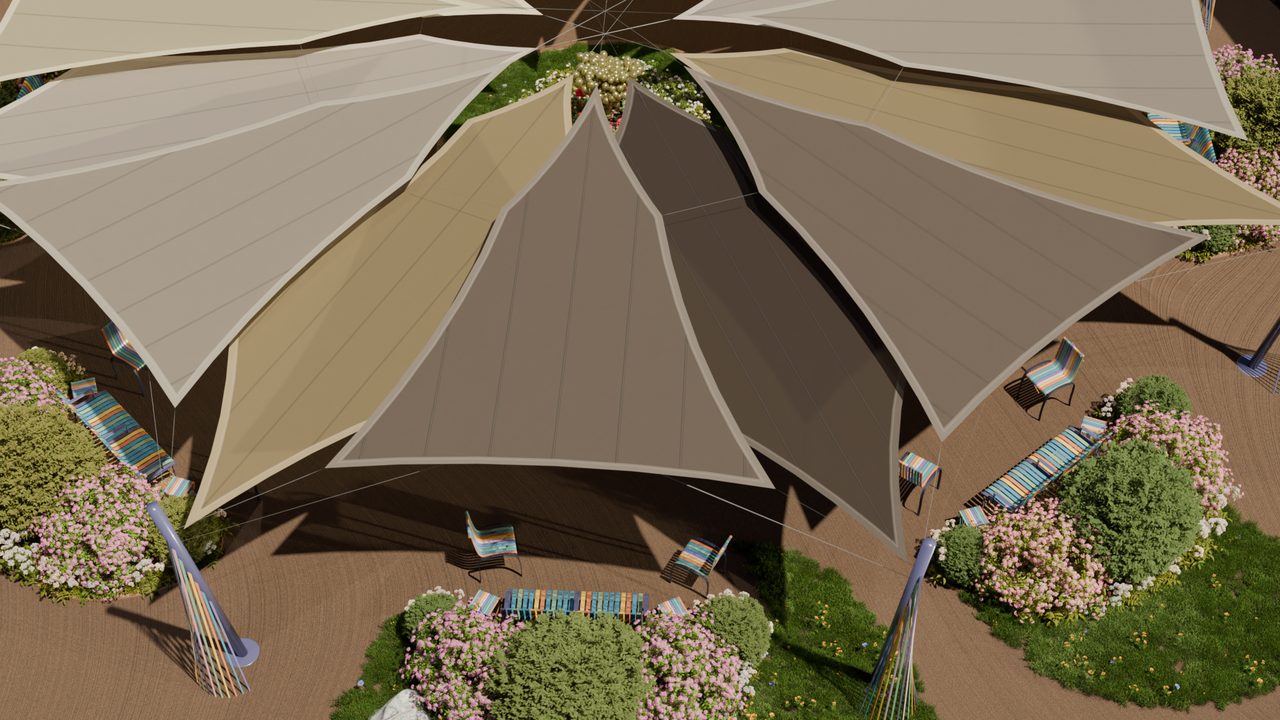 Étude : voiles sur le jardin d’une maison de retraite