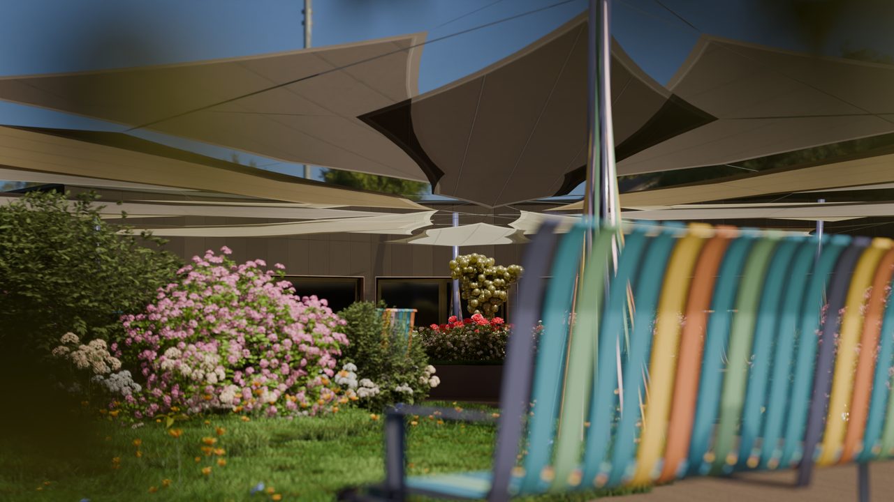 Étude : voiles sur le jardin d’une maison de retraite