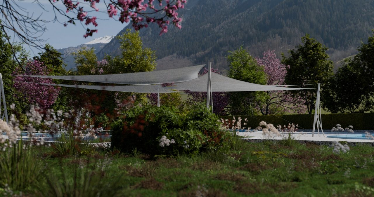 Étude : voiles en roues au-dessus des bassins, Morzine