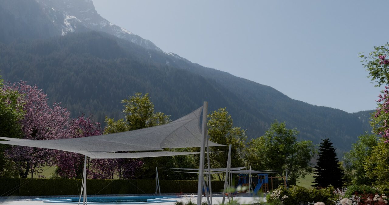 Étude : voiles en roues au-dessus des bassins, Morzine