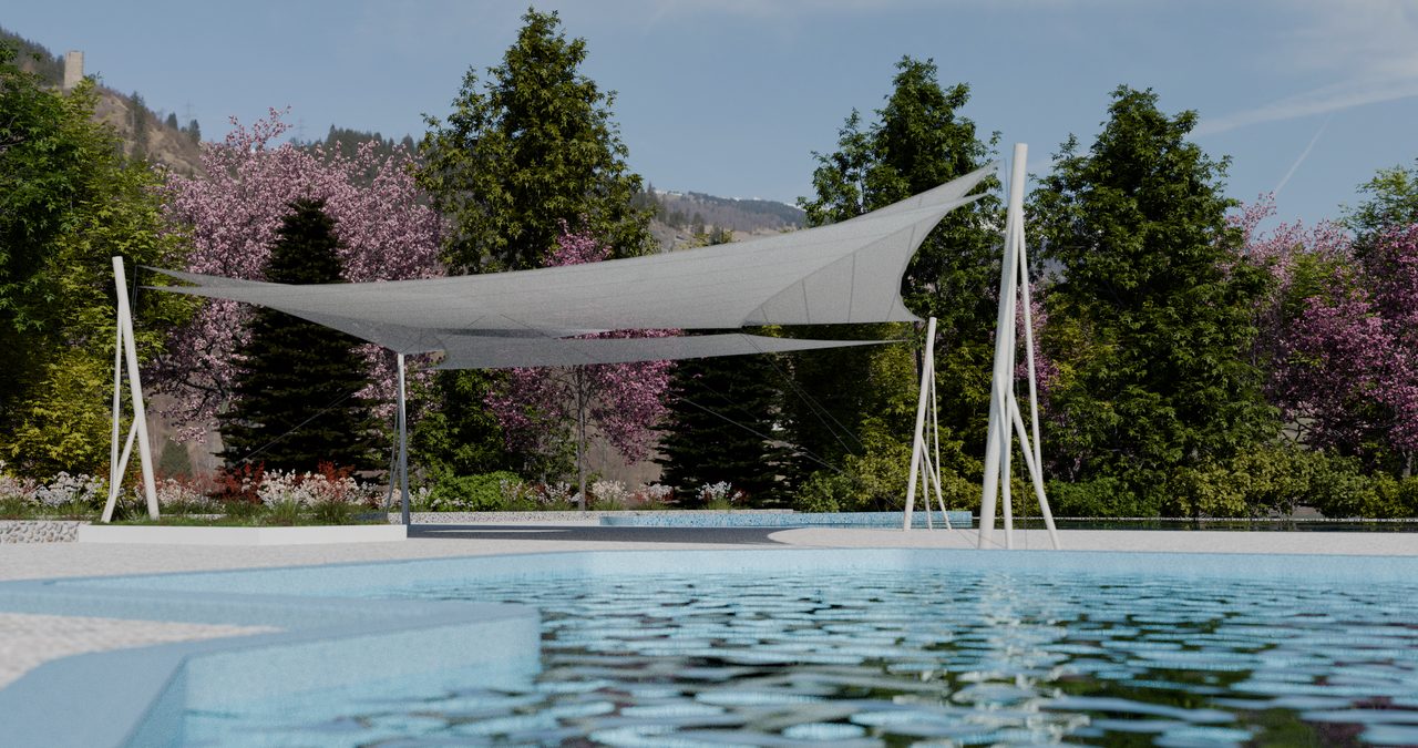 Étude : voiles en roues au-dessus des bassins, Morzine