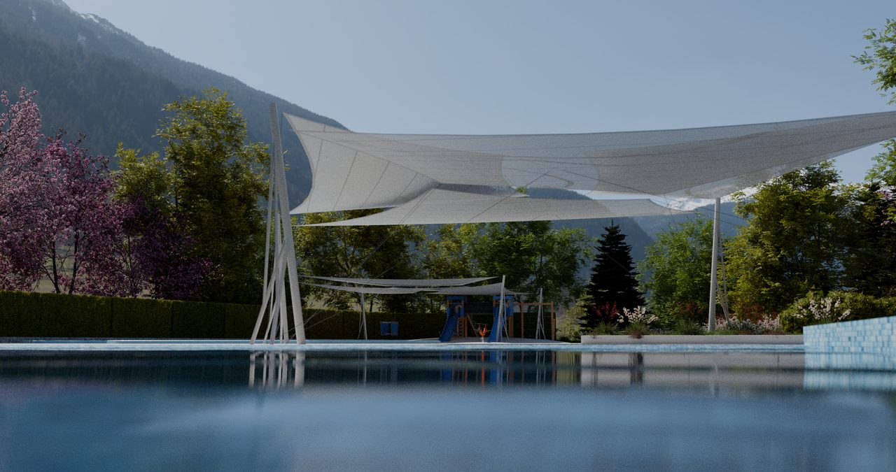 Étude : voiles en roues au-dessus des bassins, Morzine