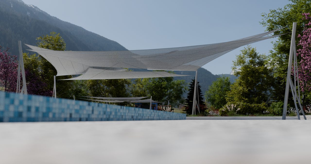 Étude : voiles en roues au-dessus des bassins, Morzine