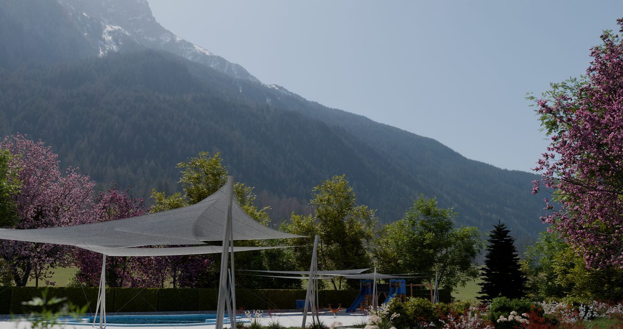Étude : voiles en roues au-dessus des bassins, Morzine
