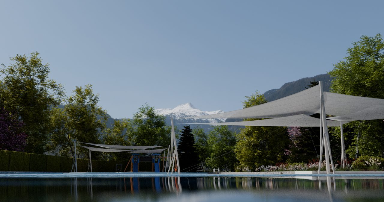 Étude : voiles en roues au-dessus des bassins, Morzine