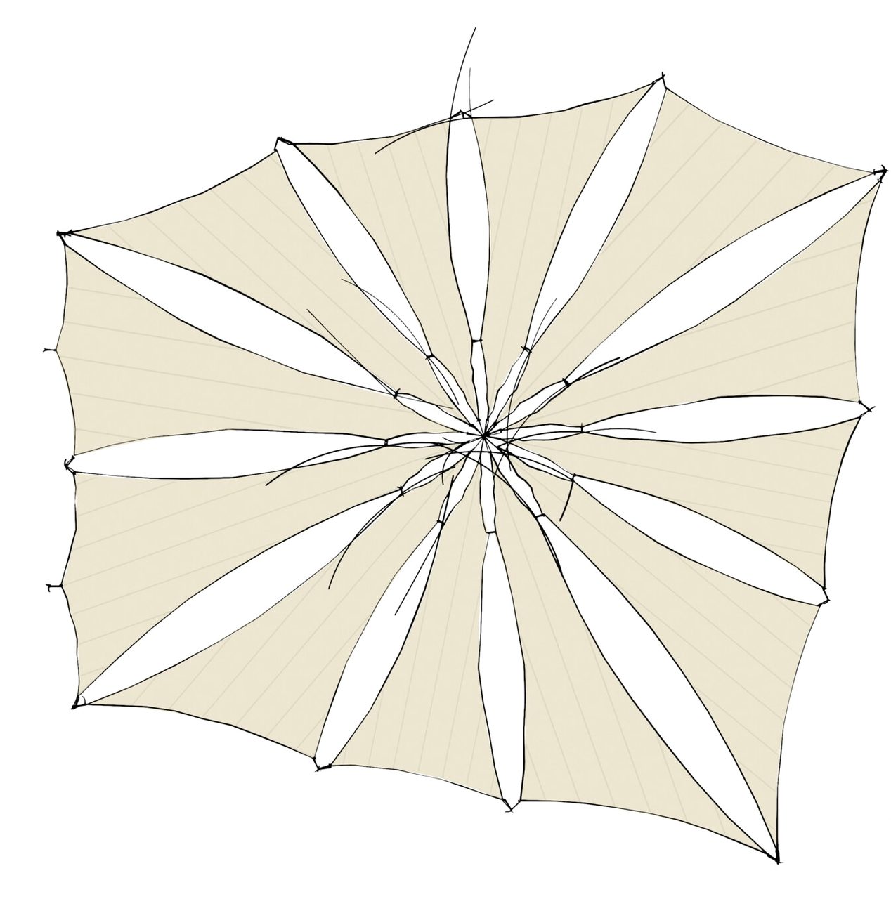 Étude : une grande voile en étoile, club de plage