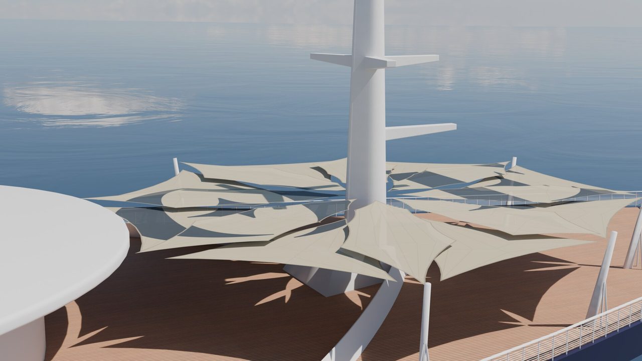 Étude : voiles en rose des vents sur un pont