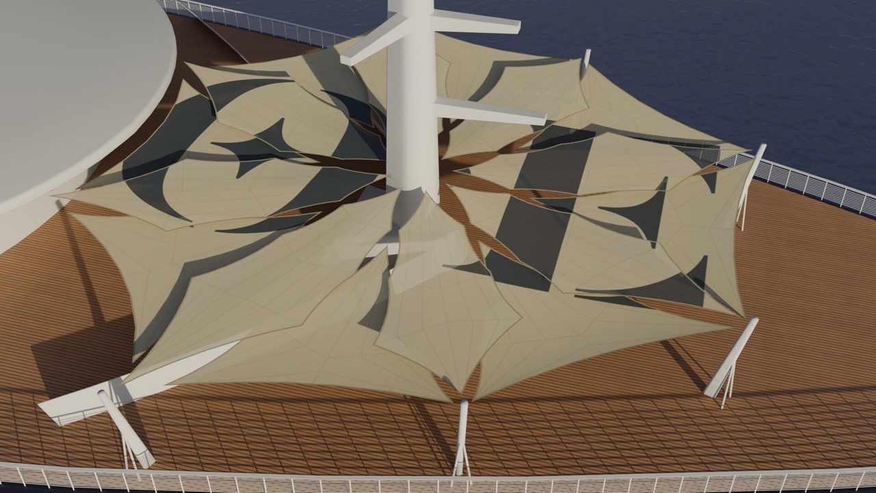 Étude : voiles en rose des vents sur un pont
