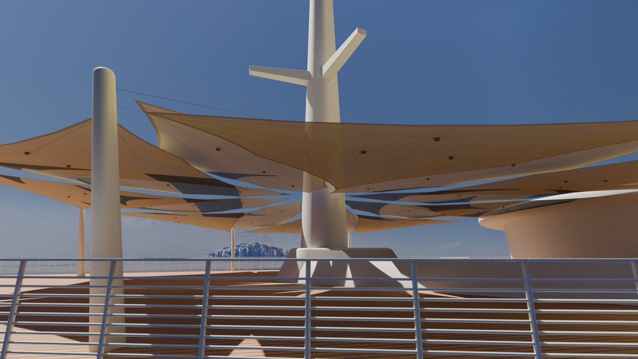 Étude : voiles en rose des vents sur un pont