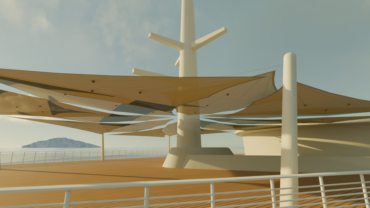 Étude : voiles en rose des vents sur un pont