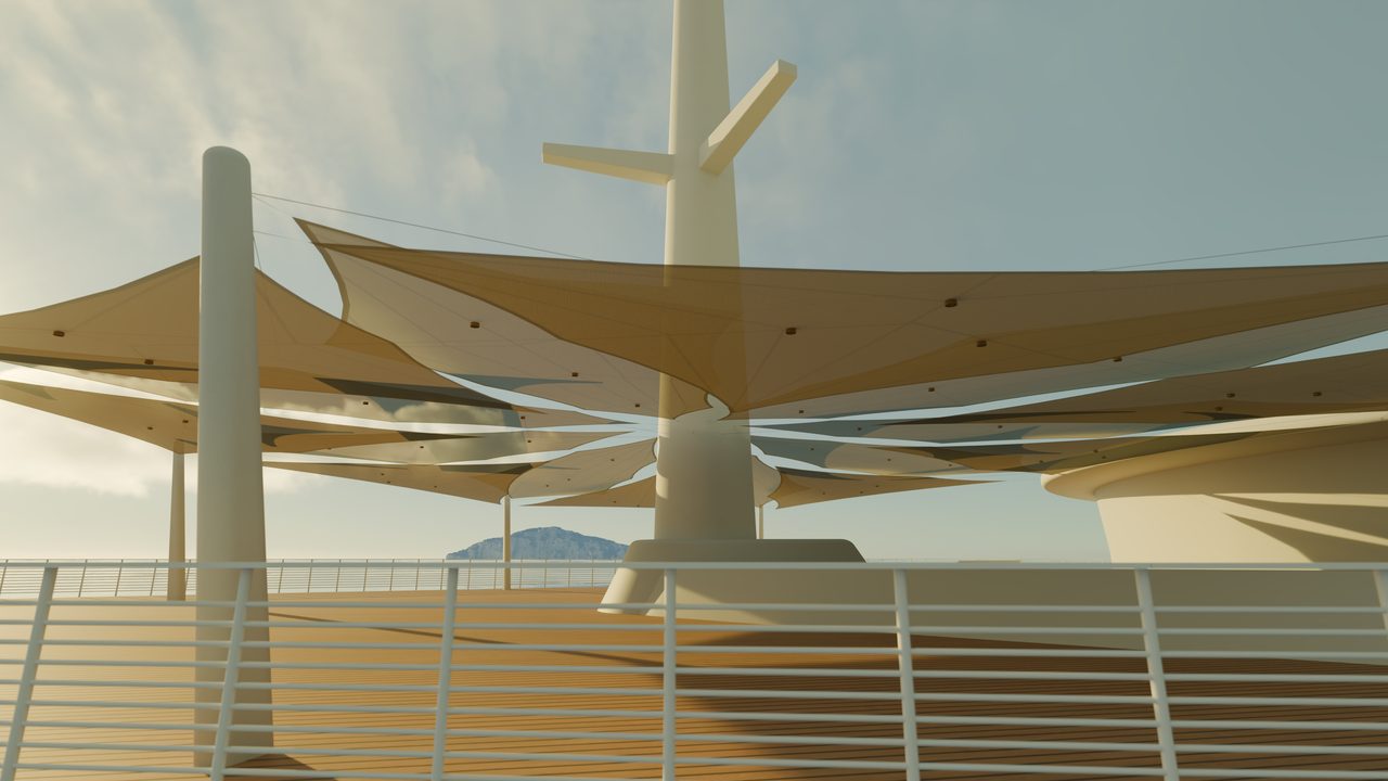 Étude : voiles en rose des vents sur un pont