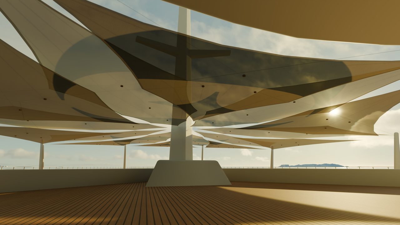 Étude : voiles en rose des vents sur un pont
