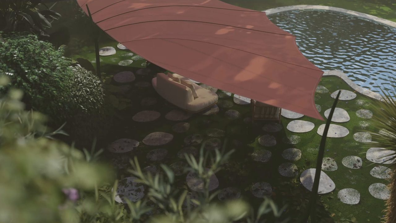 Étude : une grande voile nervurée, deux mâts courbes